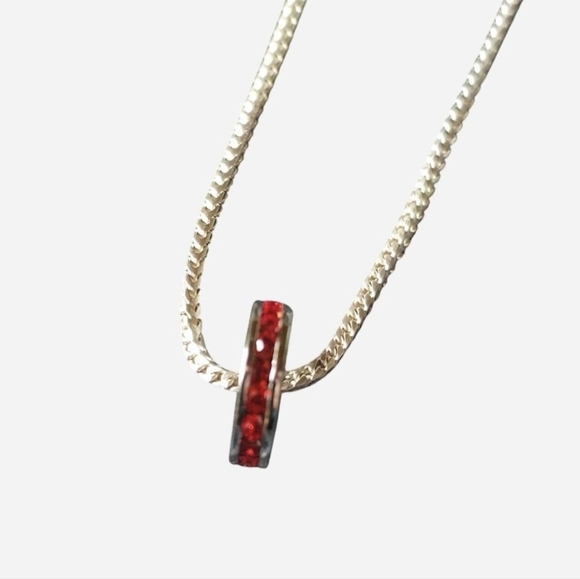Sterling Silver Red Crystal Pendant On 24" Chain Also Sterling Silver - Picture 4 of 9